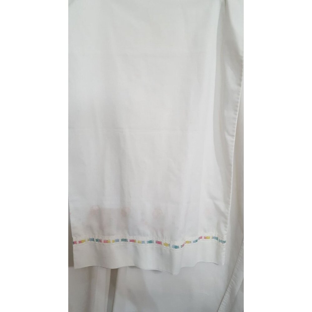 Vintage Hand Painted Pillowcase White Orange Flowers Ribbon Trim - Picture 2 of 6